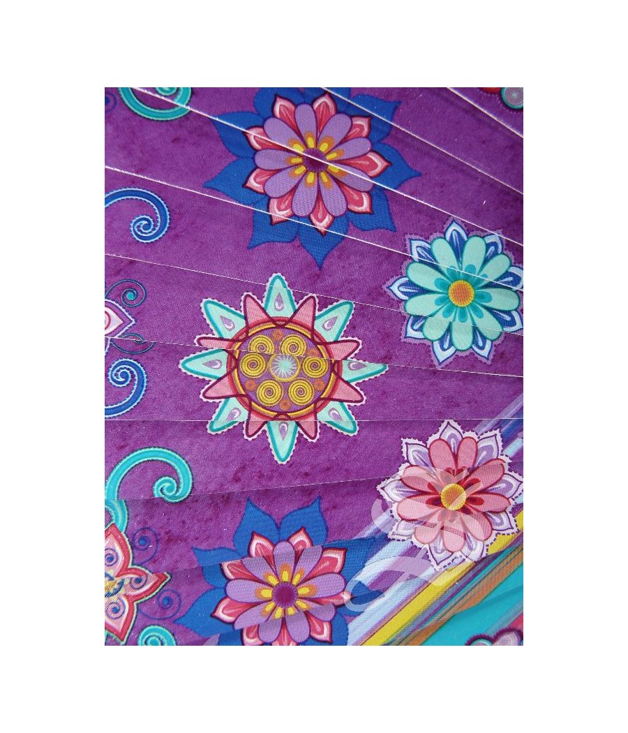 ABANICO MADERA ESTAMPADO FUXIA MANDALAS