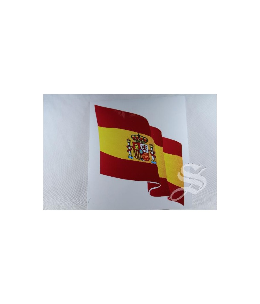 ADHESIVO 12 CM BANDERA ONDEANTE ESPAÑA CON ESCUDO