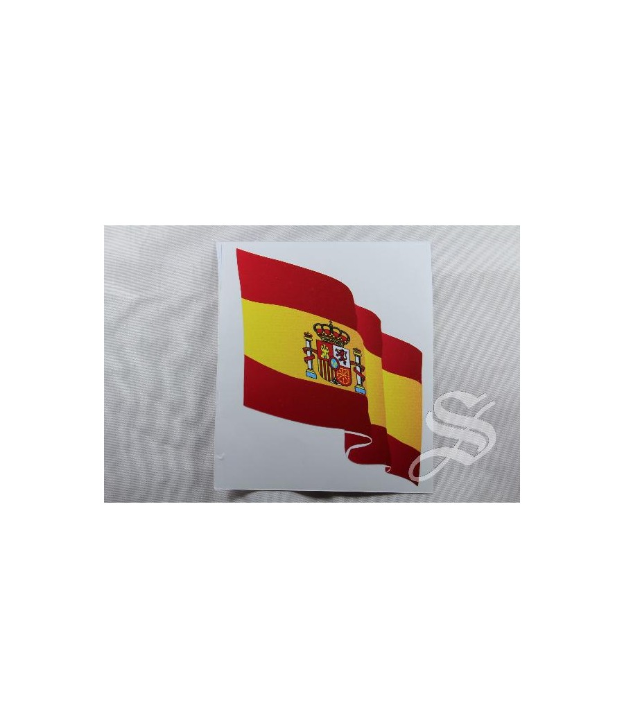 ADHESIVO 9,5 CM BANDERA ONDEANTE ESPAÑA CON ESCUDO