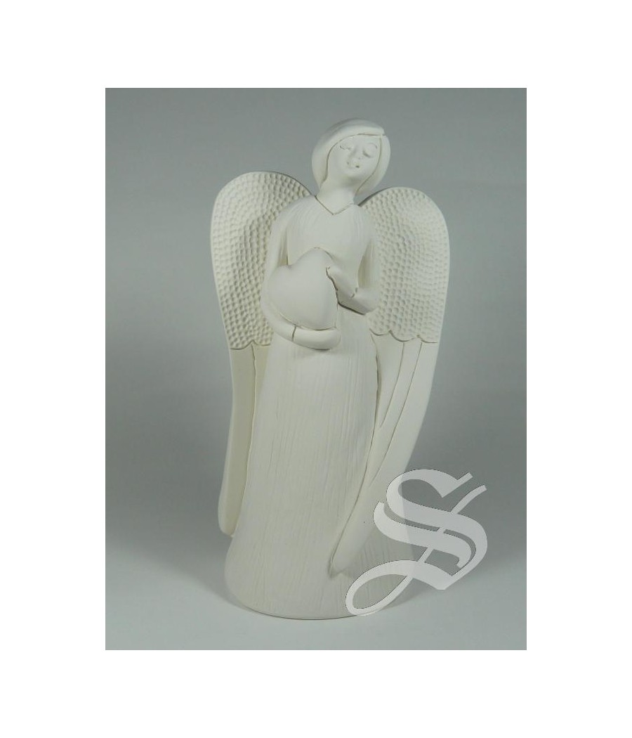 ANGEL RESINA 18,5 CM, CON CORAZON ACABADO BLANCO CON CAJA REGALO