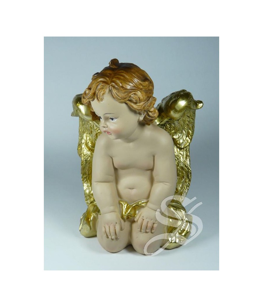 ANGEL SENTADO ALAS ORO 14 CM.