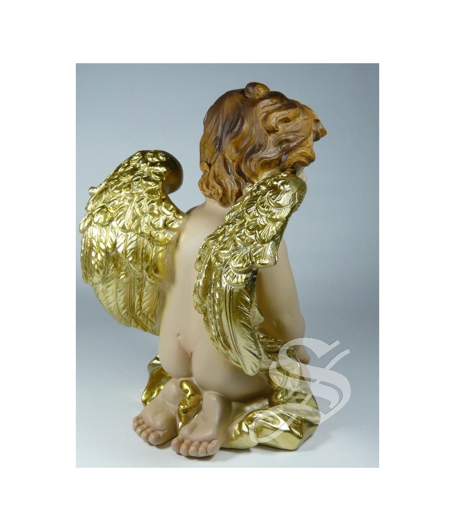 ANGEL SENTADO ALAS ORO 14 CM.