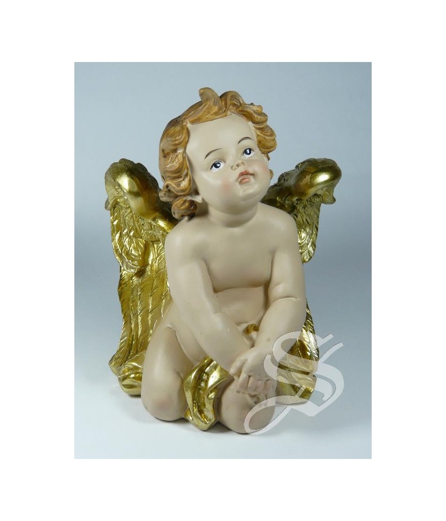 ANGEL SENTADO ALAS ORO 14 CM.