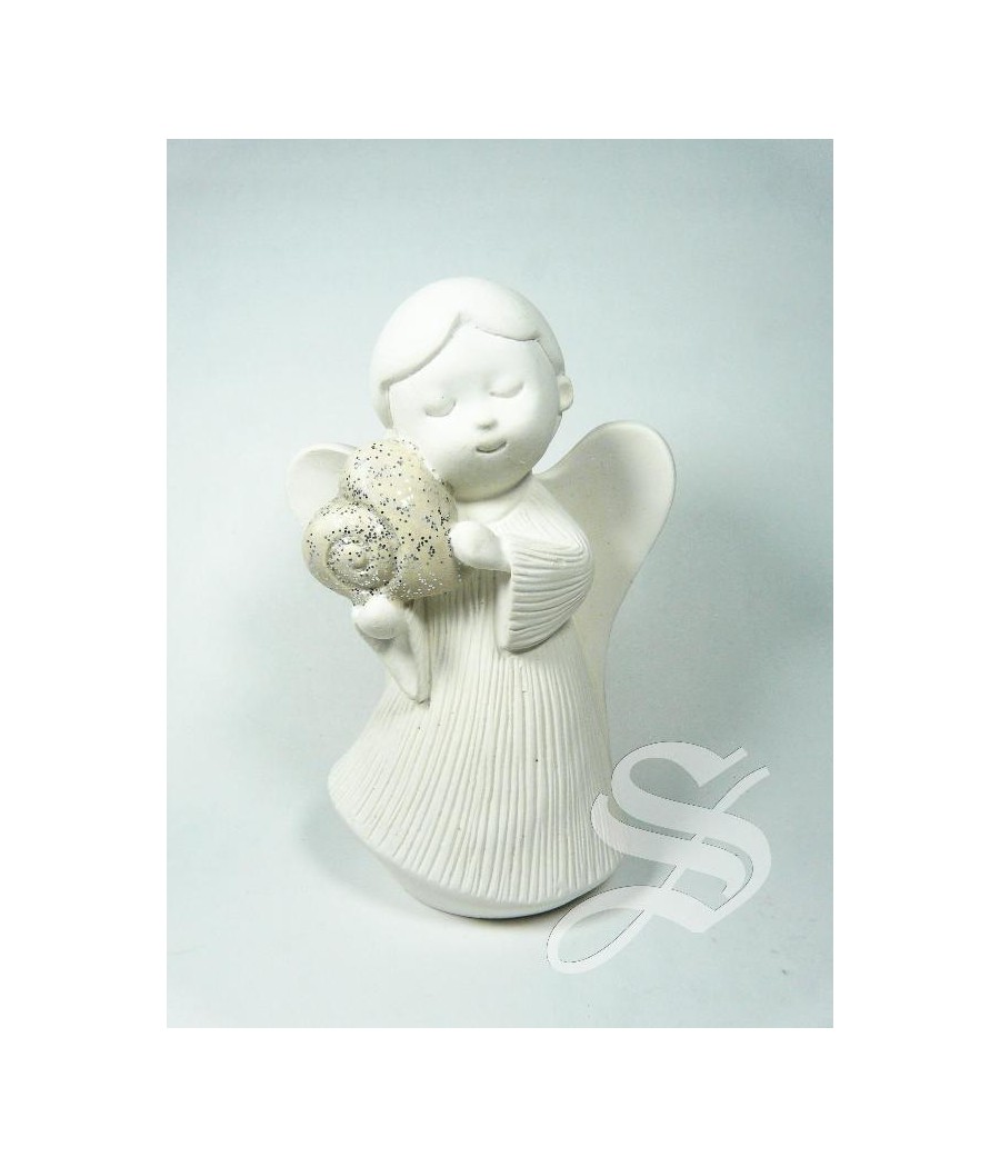 ANGELITO BLANCO CON CORAZON GRIS 11 CM.