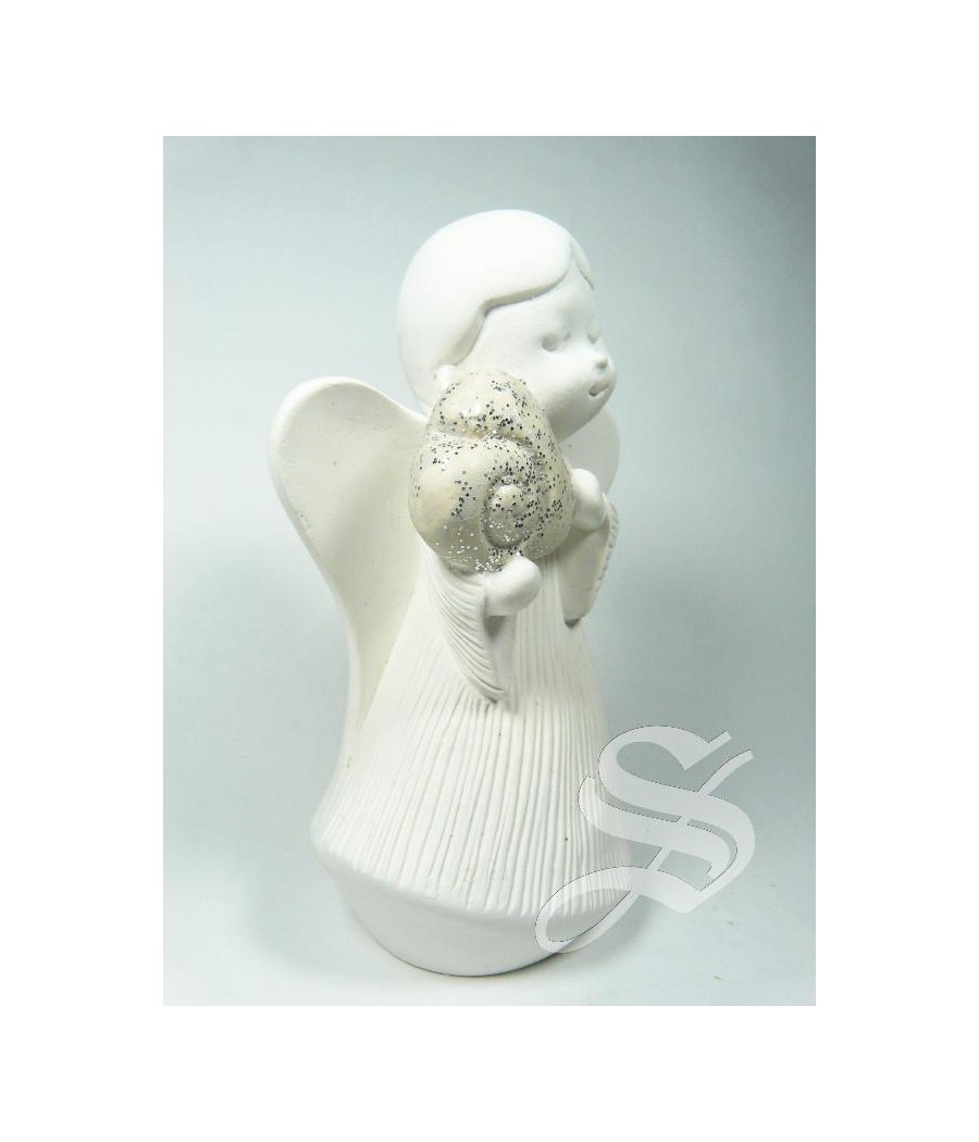 ANGELITO BLANCO CON CORAZON GRIS 11 CM.