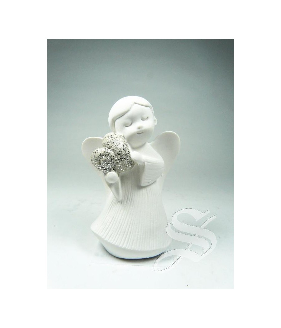 ANGELITO BLANCO CON CORAZON GRIS 6 CM.