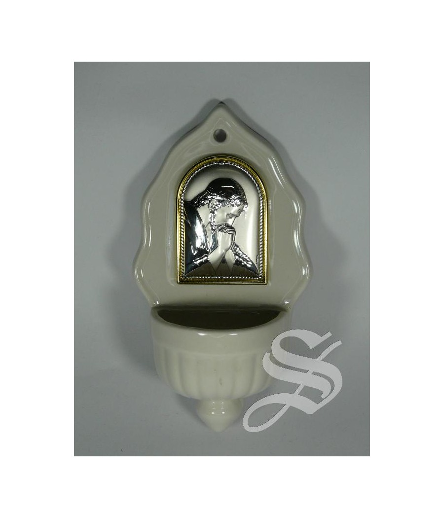 BENDITERA PORCELANA 8 X 16 CM.  JESUS ORANTE PLACA DE PLATA