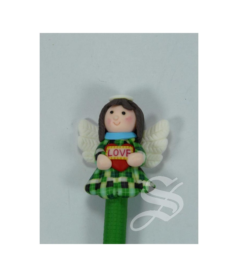 BOLIGRAFO COLORES CON ANGEL 4 CM. EN FIMO