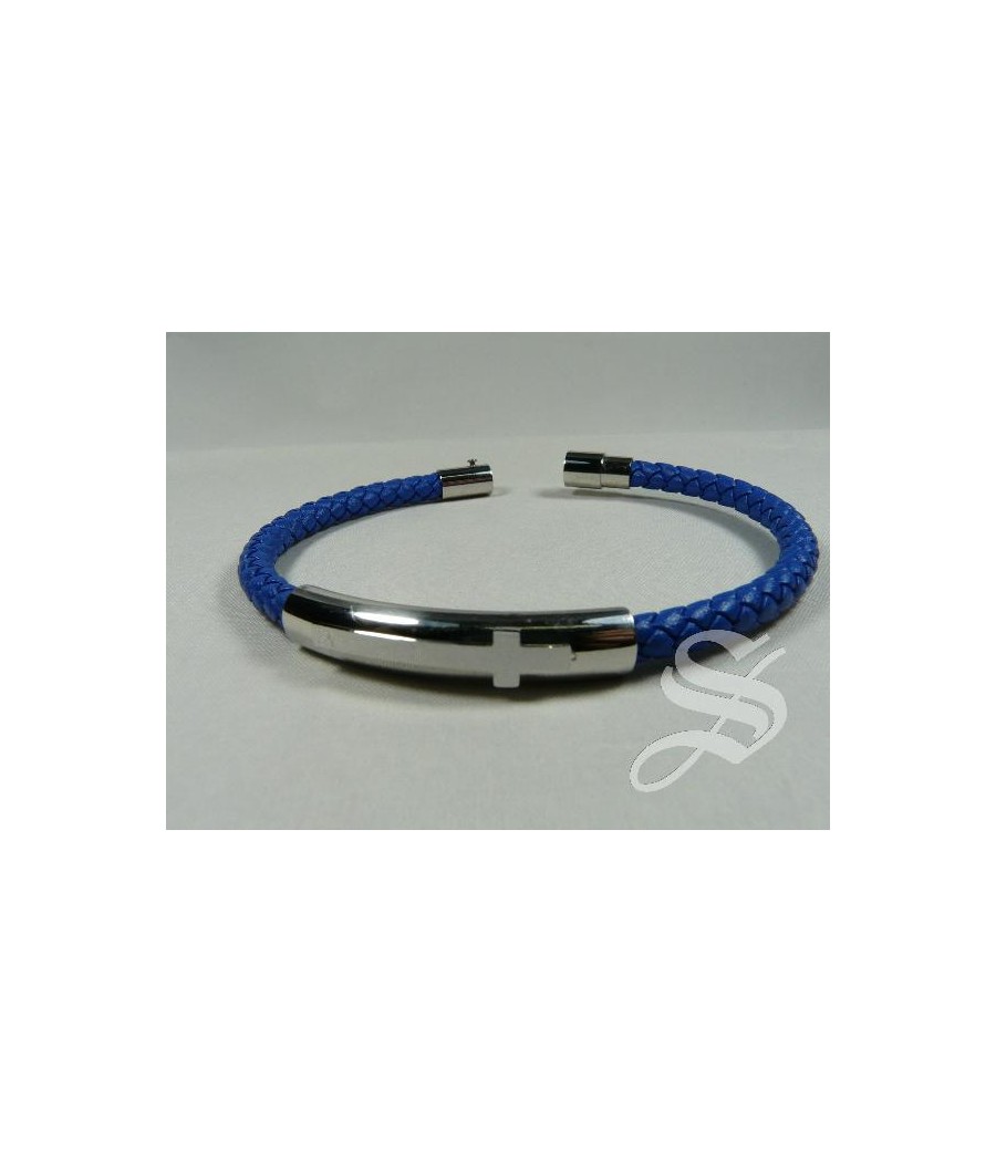 BRAZALETE ACERO SIMIL PIEL AZUL CON CIERRE IMAN