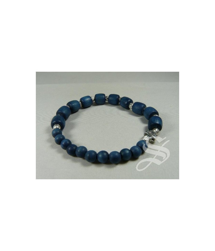 BRAZALETE ROSARIO MADERA CUBOS 8 Y 3 MM. AZUL