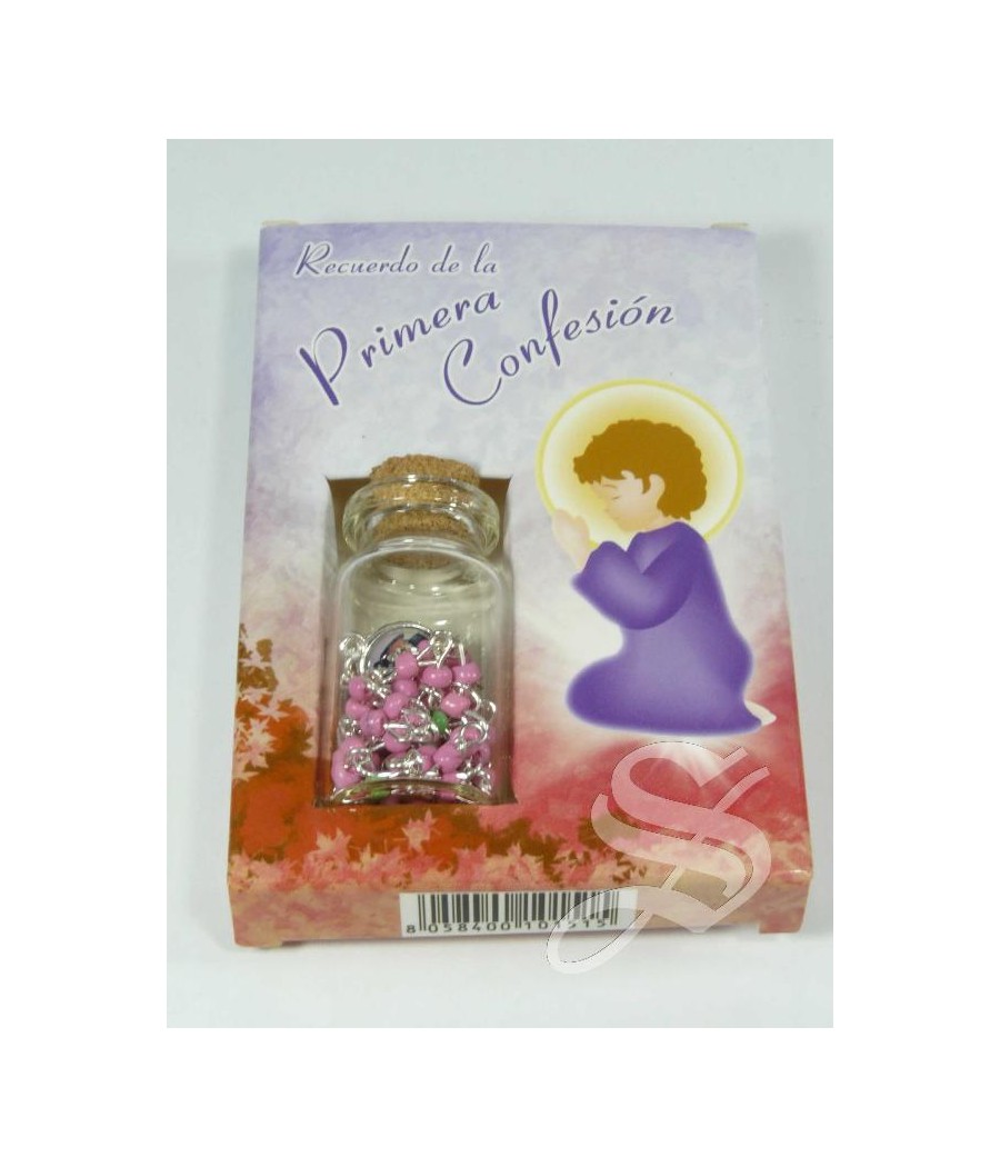 BOTELLITA CRISTAL CON  ROSARIO DE COLORES