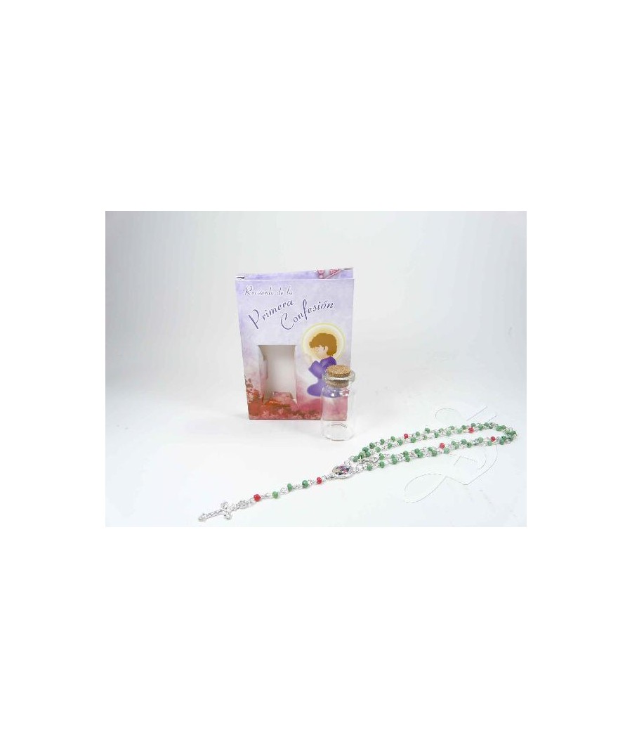 BOTELLITA CRISTAL CON  ROSARIO DE COLORES