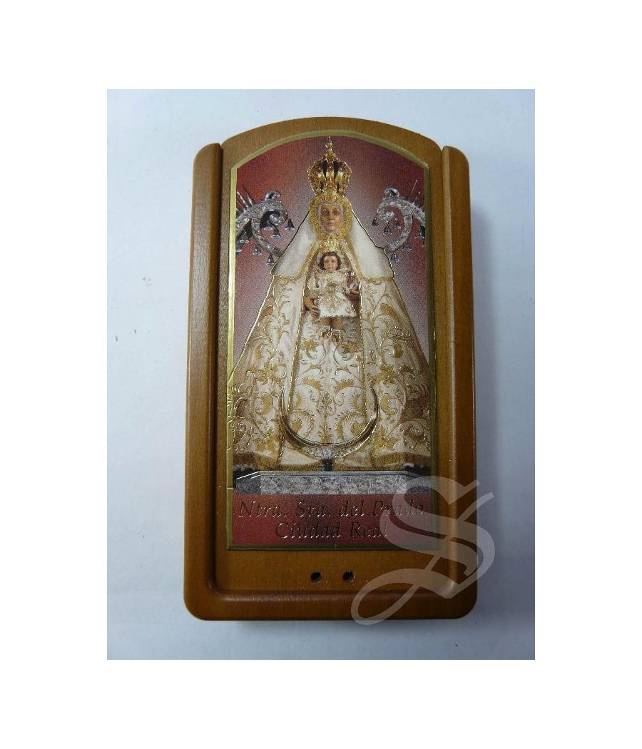 CAJA MADERA VIRGEN DEL PRADO CON VELA 14*7.5*2.5 CM