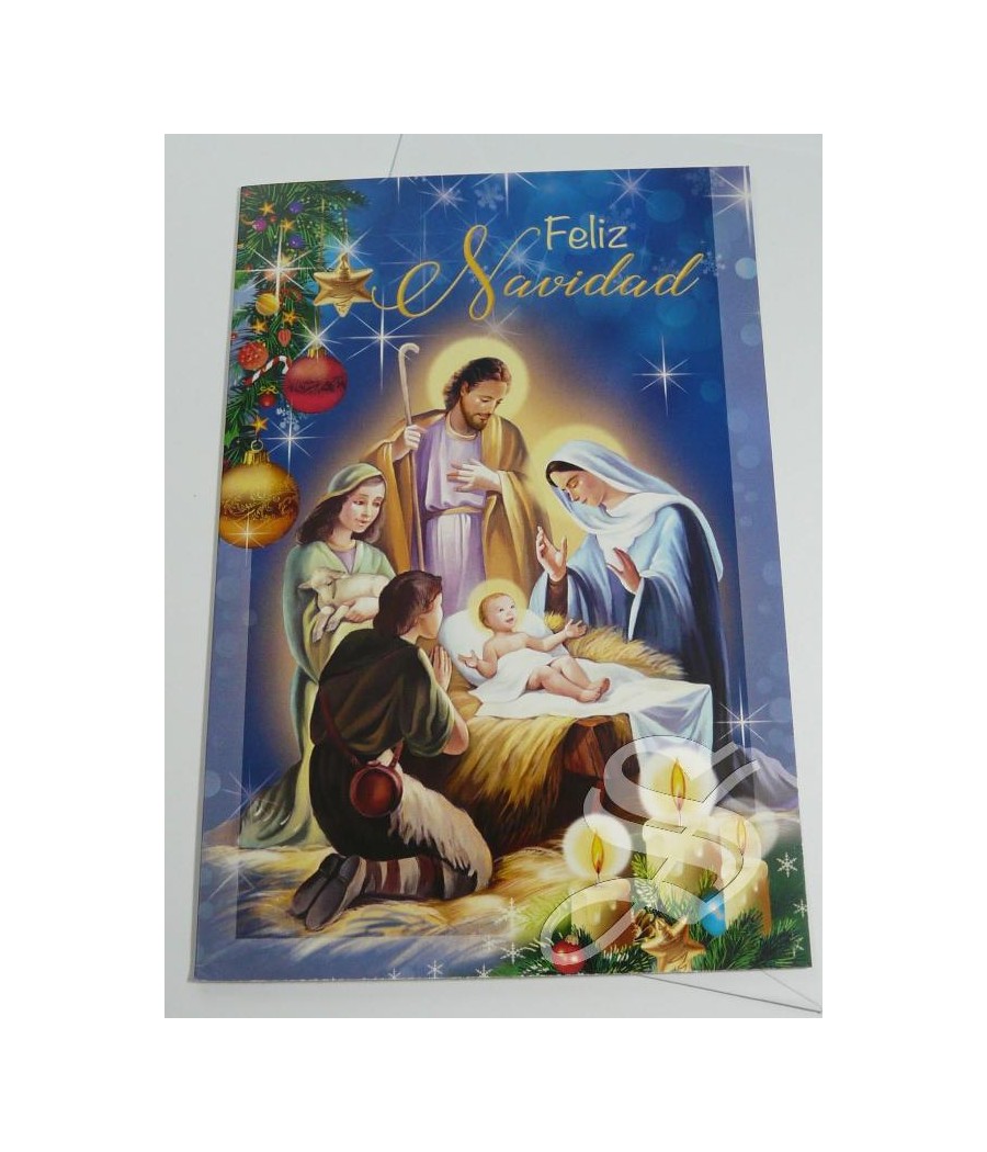 CRISMA NAVIDAD RELIGIOSO 12 X 16,5 DOBLE CON SOBRE DETALLES DORADOS