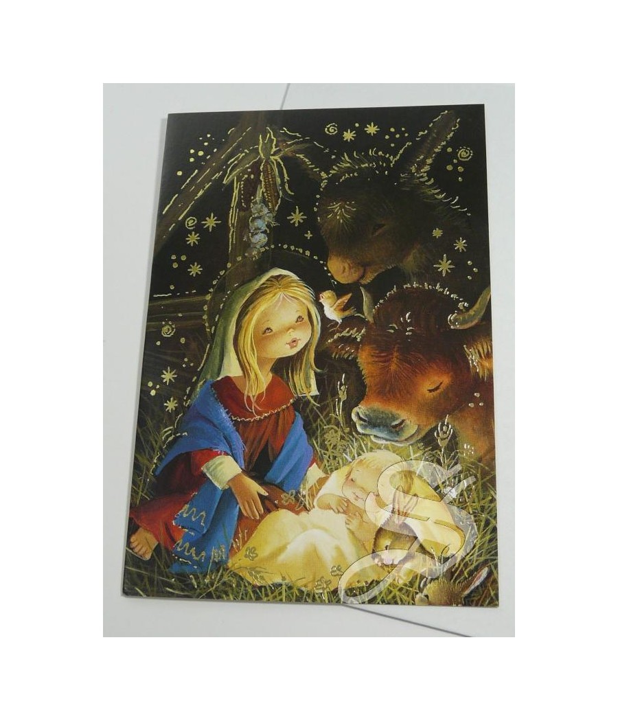 CRISMA NAVIDAD RELIGIOSO 12 X 16,5 DOBLE CON SOBRE DETALLES DORADOS