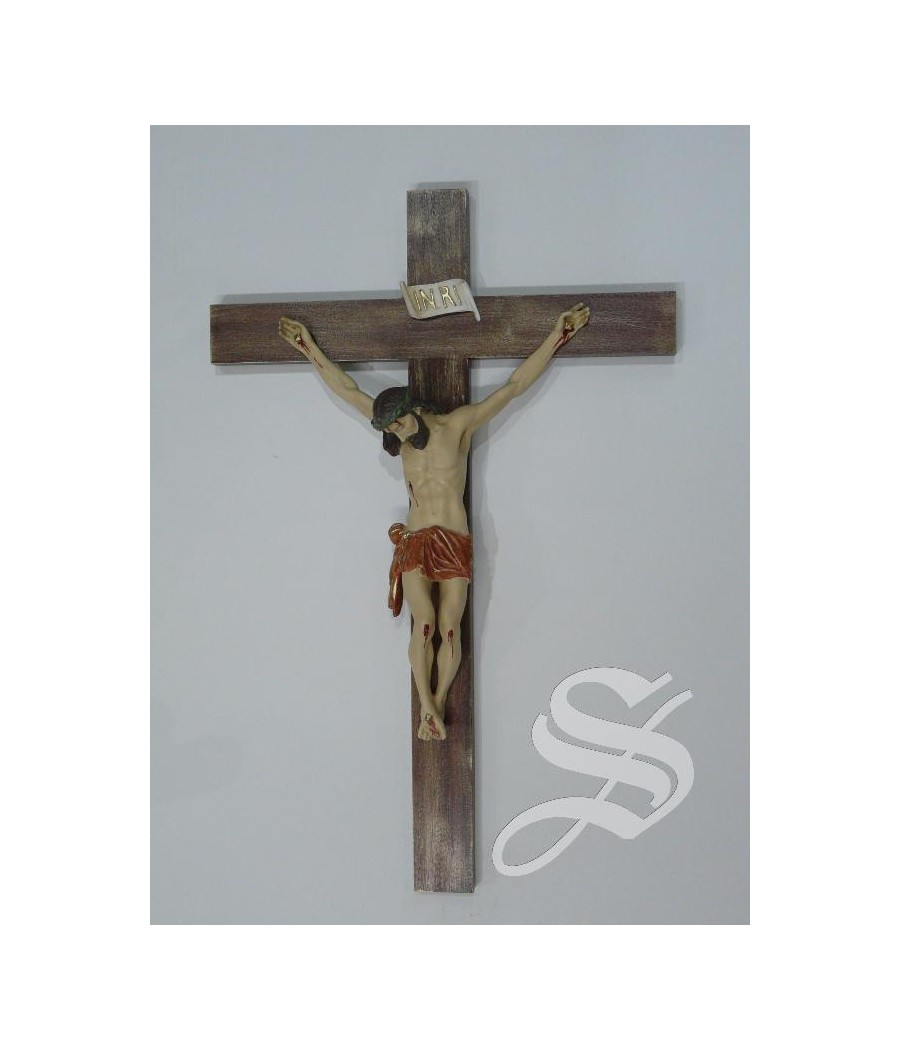 CRISTO CON CRUZ DE MADERA  64 X 35