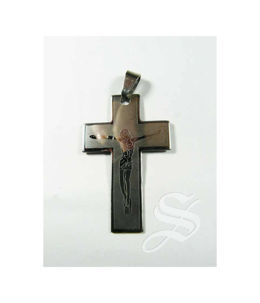 CRUZ ACERO CRISTO GRABADO 4,5 CM.