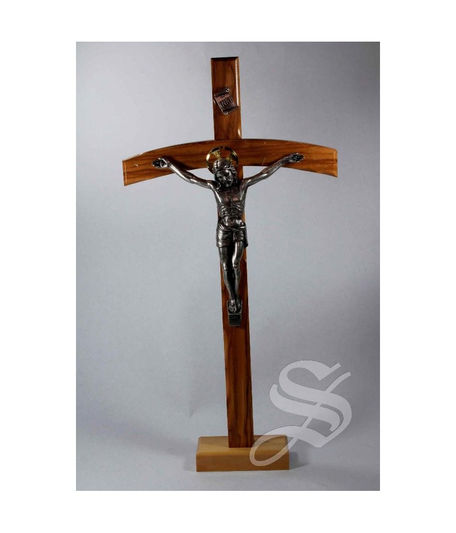 CRUZ BASE CON CRISTO METAL 28,5 CM. MADERA DE OLIVO