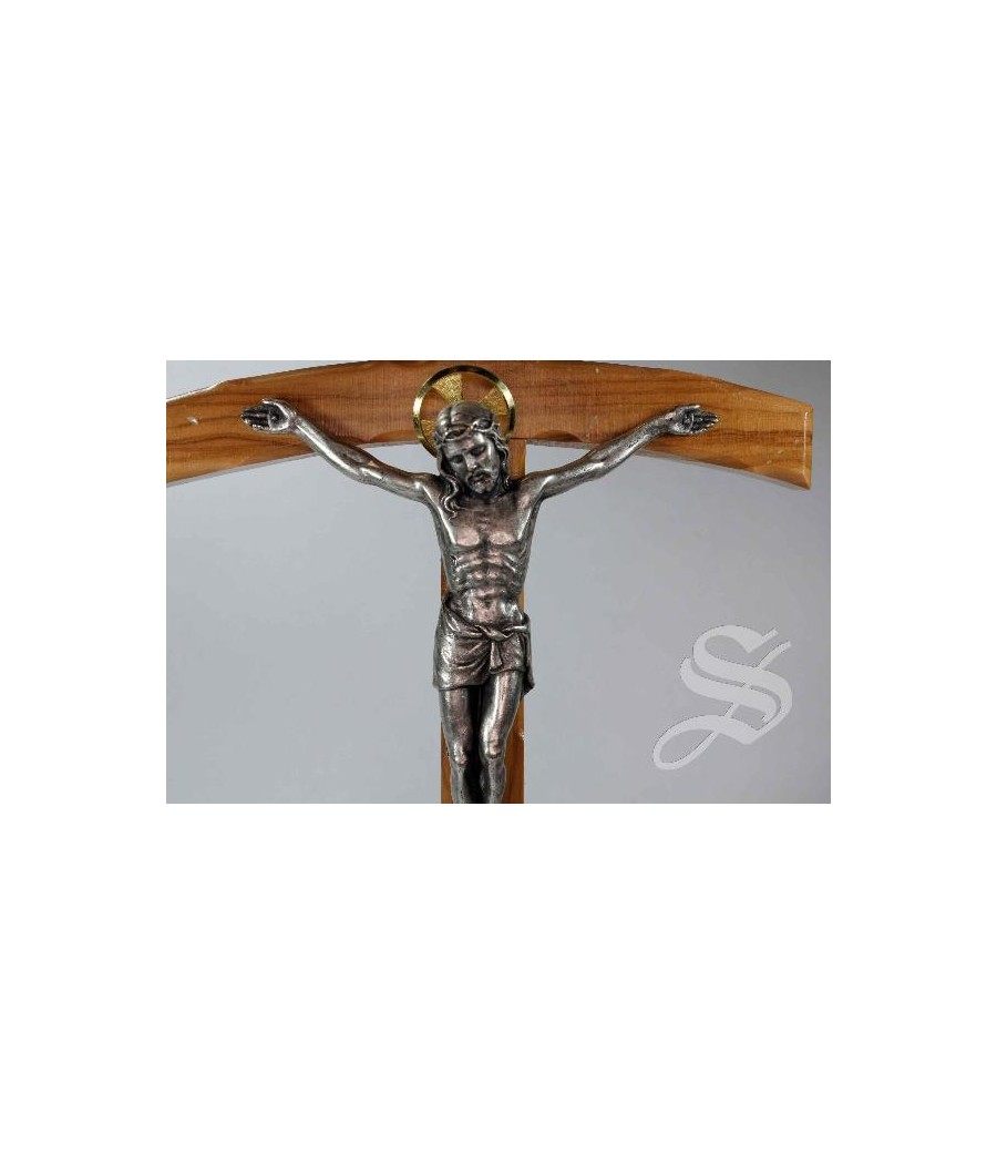 CRUZ BASE CON CRISTO METAL 28,5 CM. MADERA DE OLIVO