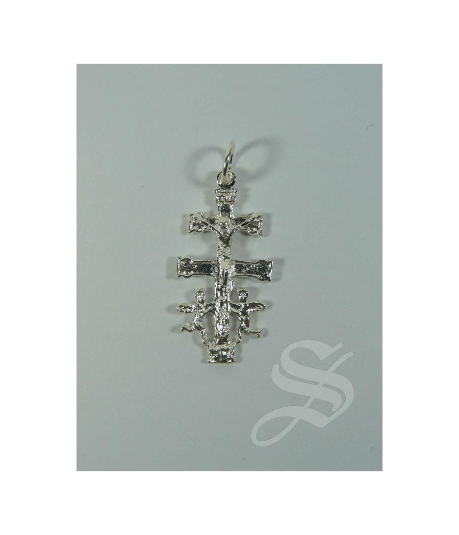 CRUZ CARAVACA T3  30  X 15 MM. PLATA CRISTO RELIEVE