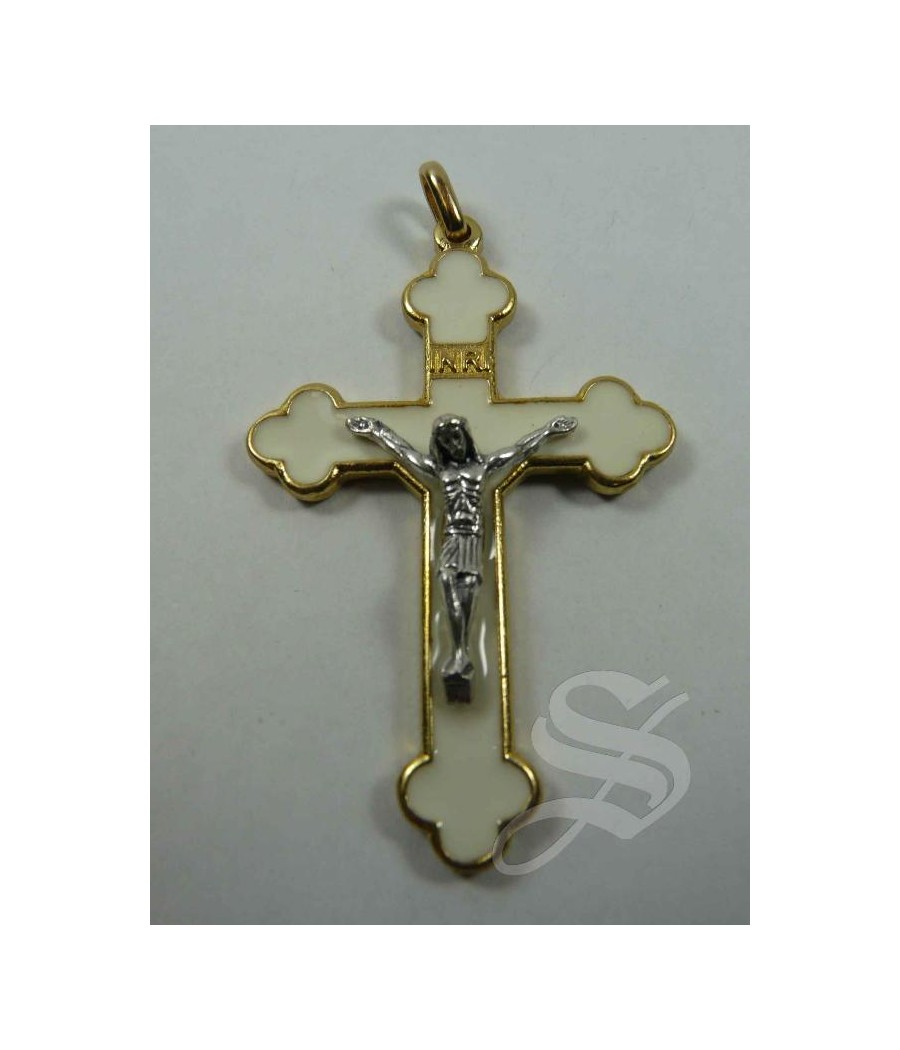 CRUZ COMUNION CON CRISTO Y ESMALTE BLANCO 6 X 4 CM