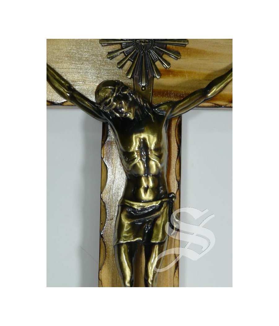 CRUZ CON CRISTO PINO QUEMADO PARED 50CMS.