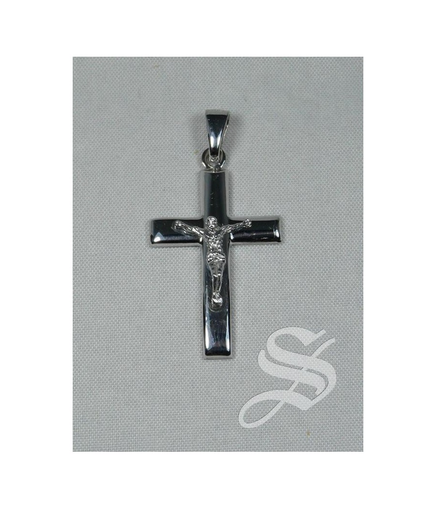 CRUZ CON CRISTO PLATA RODIADA 3 X 2