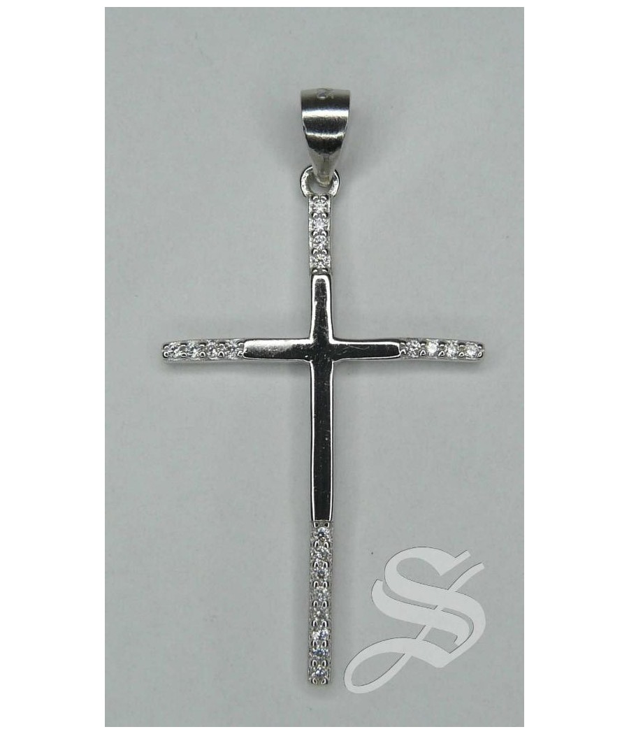 CRUZ DE PLATA SENCILLA CON DETALLES EN PIEDRA 32 X 20 MM.