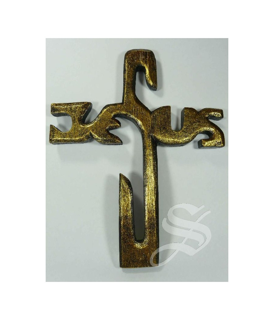 CRUZ JESUS MADERA 25 X 20 EN DORADO