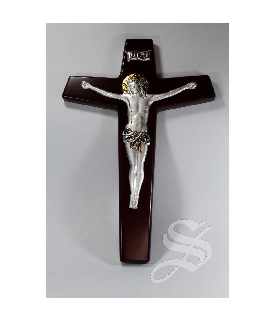 CRUZ MADERA 15*22 CON CRISTO EN PLATA