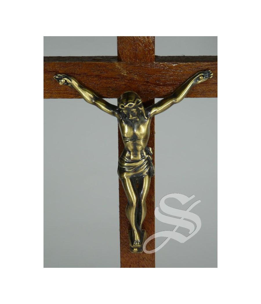 CRUZ MADERA CON BASE 25 CM. CRISTO BRONCE