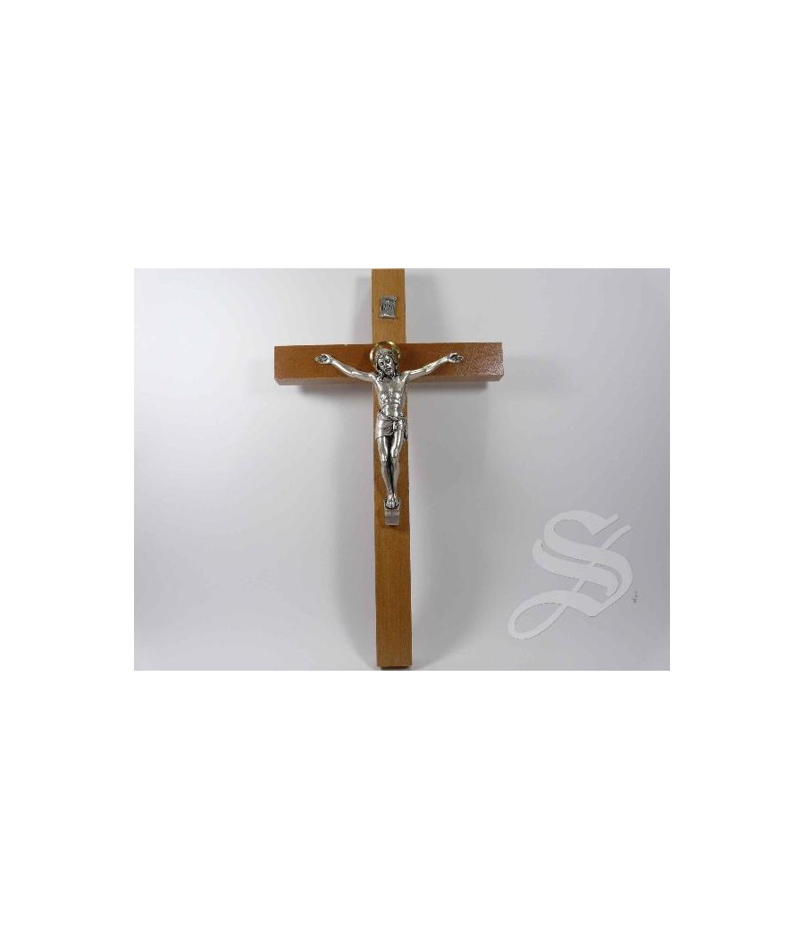 CRUZ MADERA CON CRISTO DE METAL 13 X 22