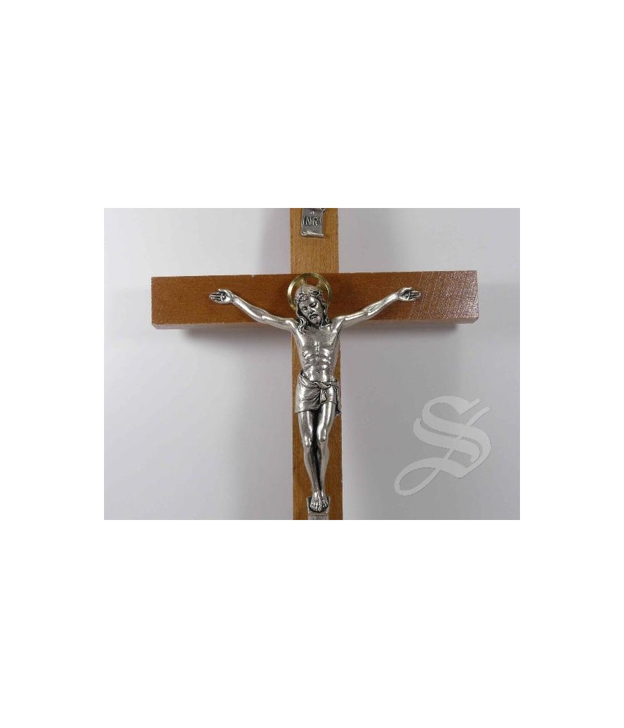 CRUZ MADERA CON CRISTO DE METAL 13 X 22