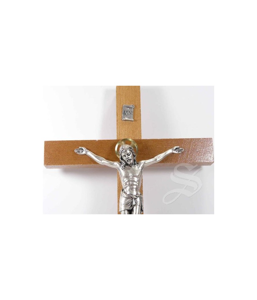 CRUZ MADERA CON CRISTO DE METAL 13 X 22