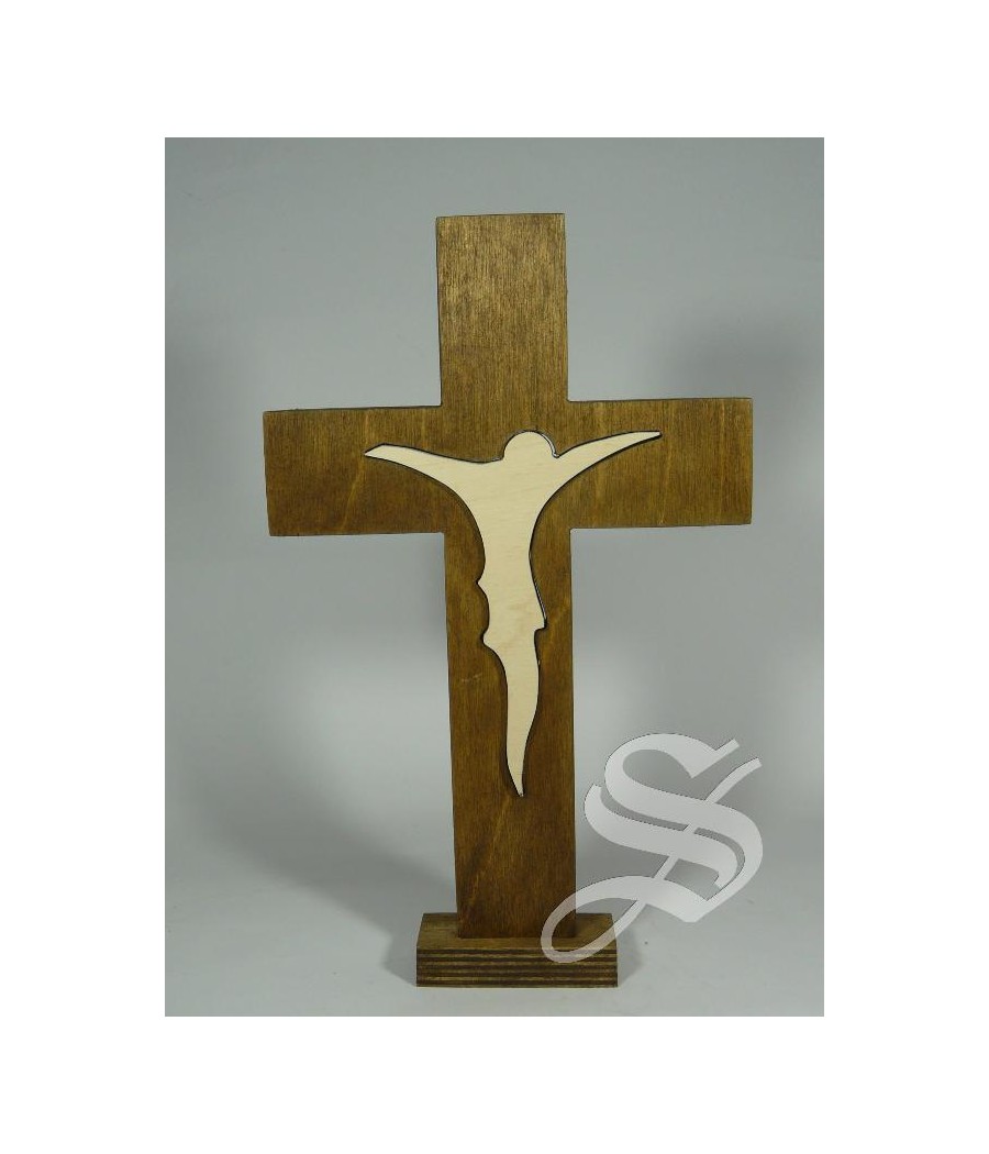 CRUZ MADERA CON CRISTO MODERNO ENCRASTRADO 26*16