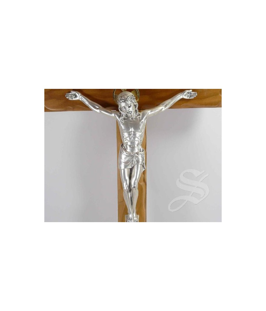 CRUZ MADERA OLIVO CON CRISTO EN METAL 34CMS.