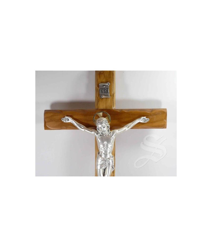 CRUZ MADERA OLIVO CON CRISTO EN METAL 34CMS.