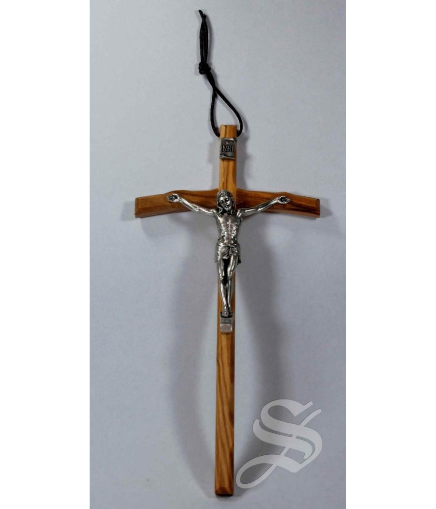 CRUZ MADERA OLIVO CON CRISTO METAL 20 CM.