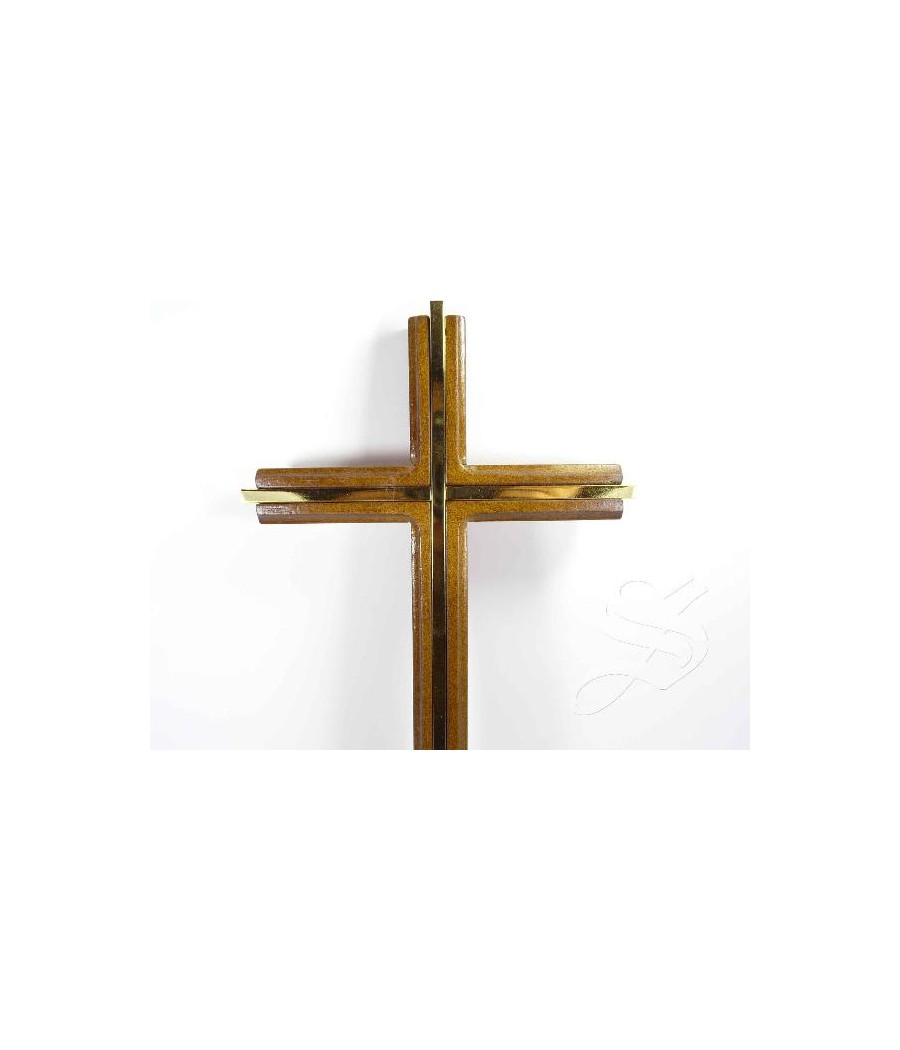 CRUZ MADERA SIN CRISTO CON DORADO