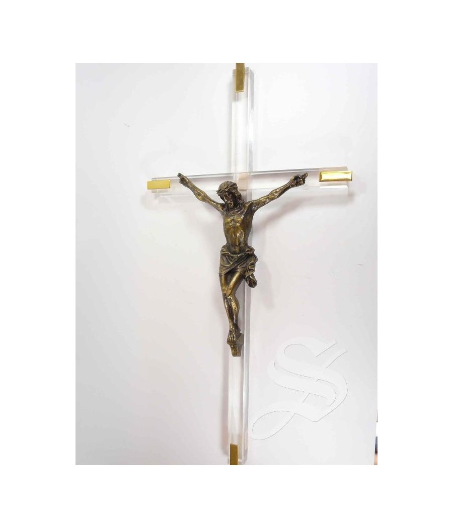 CRUZ METACRILATO CON CRISTO EN BRONCE 35 CM.