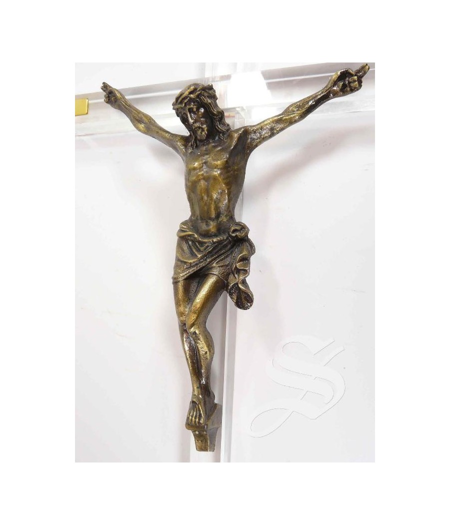 CRUZ METACRILATO CON CRISTO EN BRONCE 35 CM.