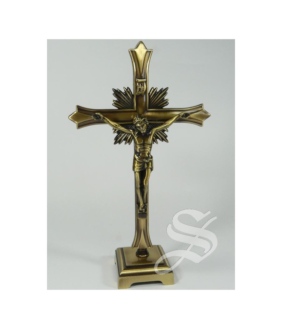 CRUZ METAL BRONCE 20 CM. CON BASE