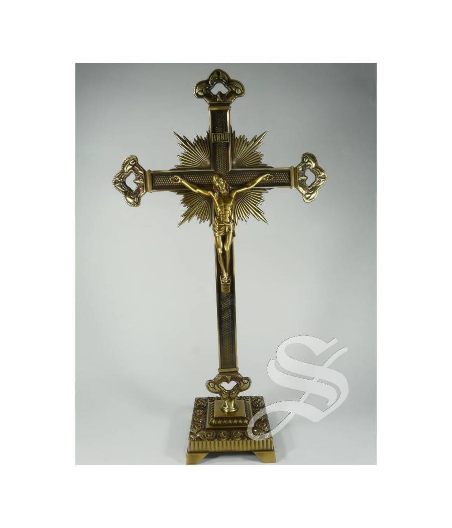 CRUZ METAL BRONCE 39 CM. CON BASE