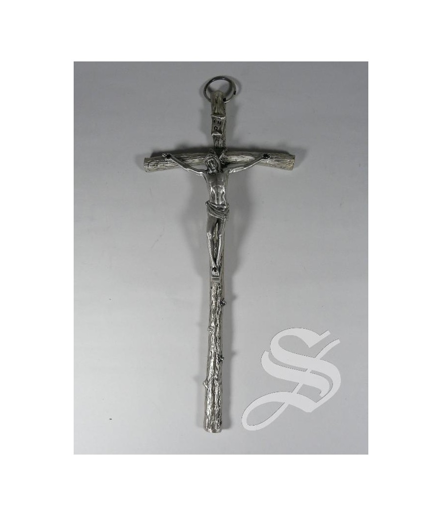 CRUZ METAL CON CRISTO PLATEADO