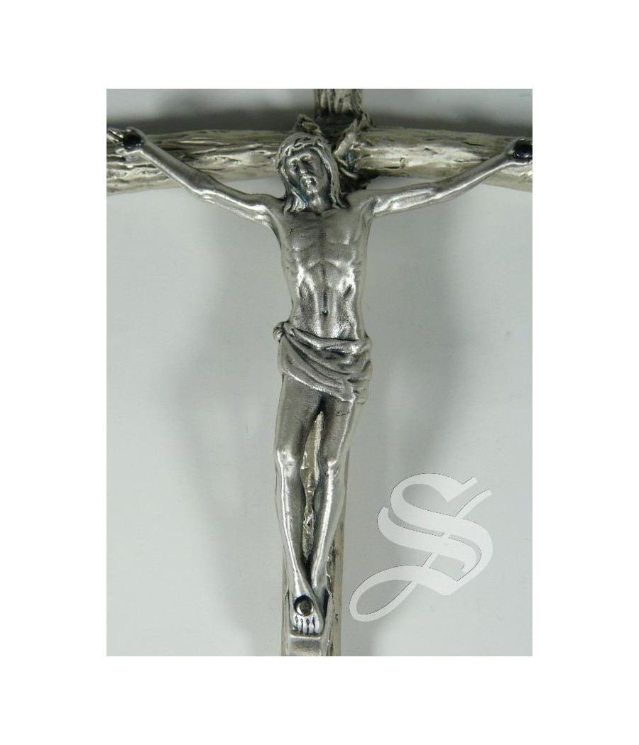 CRUZ METAL CON CRISTO PLATEADO