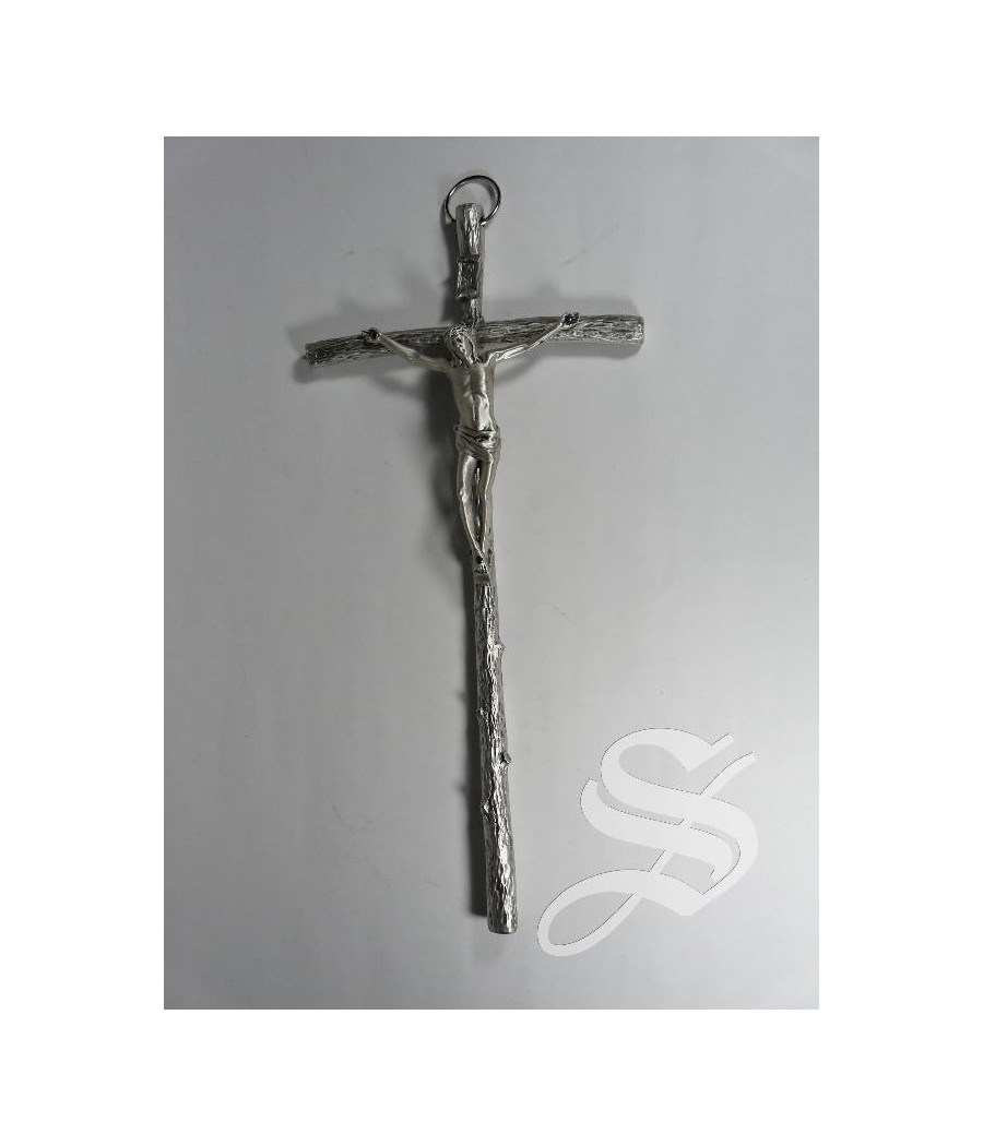 CRUZ METAL CON CRISTO PLATEADO