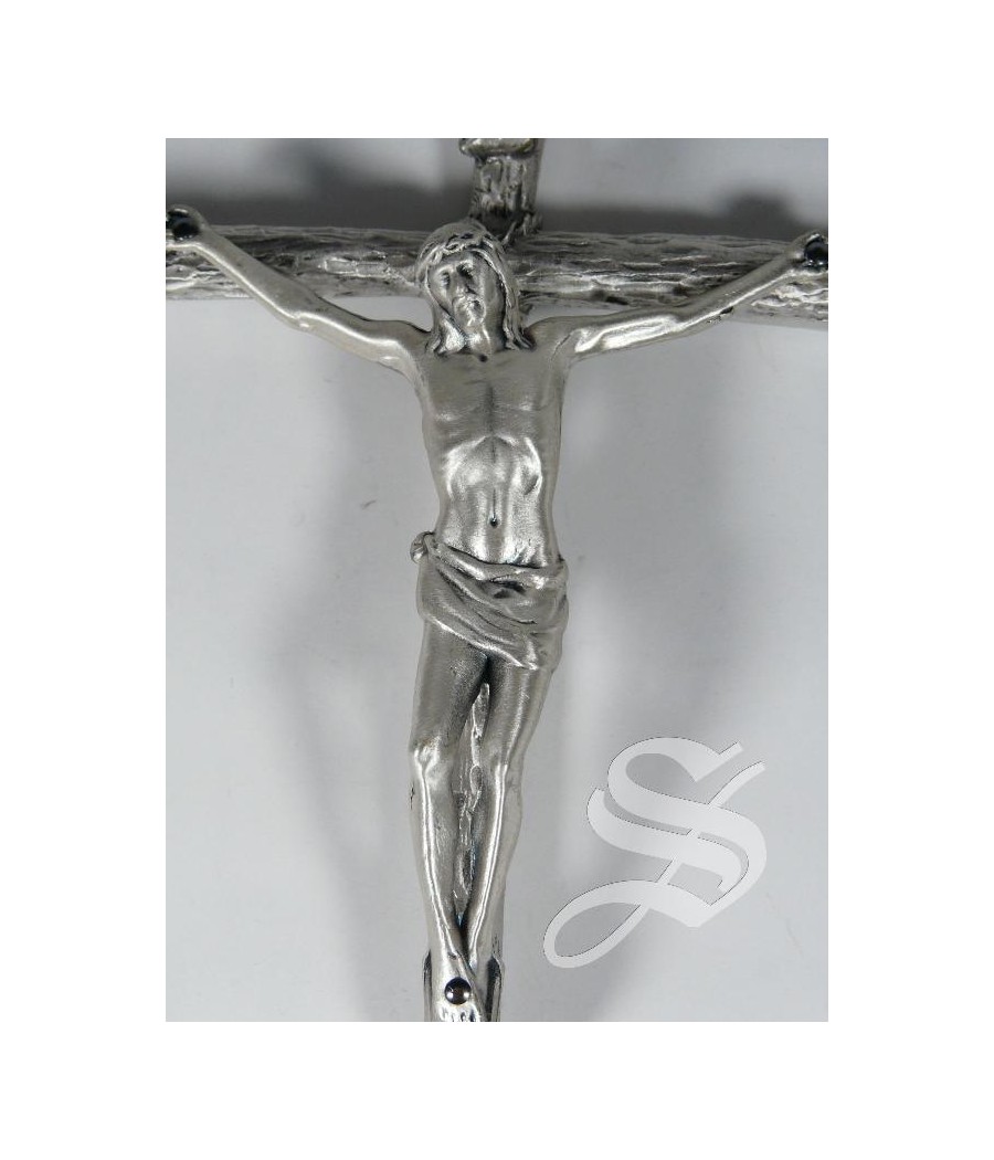 CRUZ METAL CON CRISTO PLATEADO