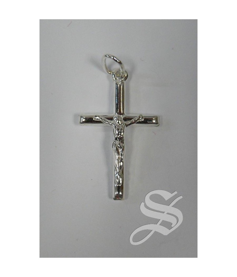 CRUZ PLATA CON CRISTO 30 X 18 MM