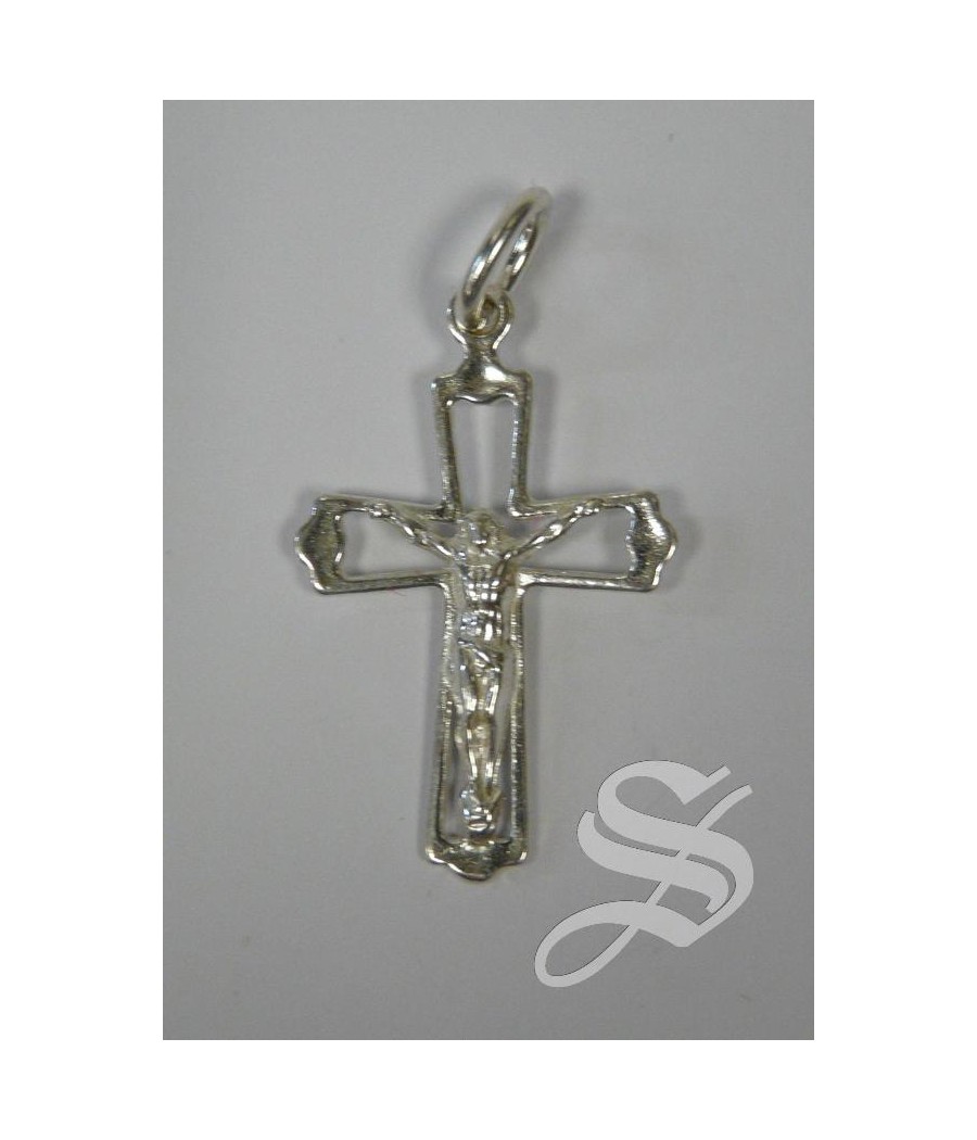 CRUZ PLATA CON CRISTO CALADA 32 X 20