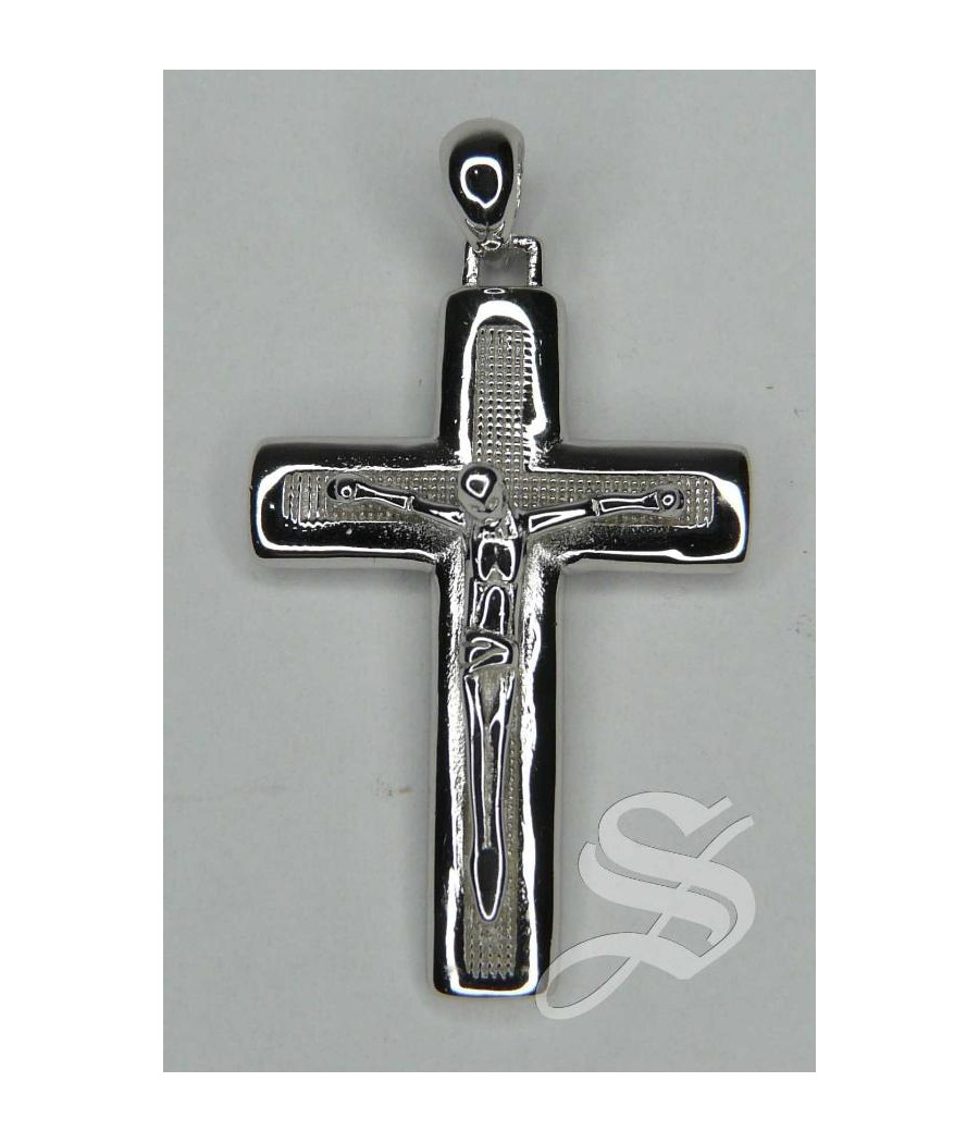 CRUZ PLATA CON CRISTO MACIZA 30 X 20 MM.